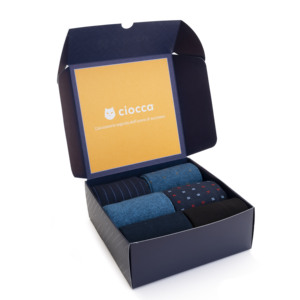 Calzini Classici da Uomo in Cotone Blu Caldo, 6 Paia in Confezione Regalo, in Spandex e Poliestere, Taglia Unica, con Logo sul Fondo, per l'Inverno - Product Image 1