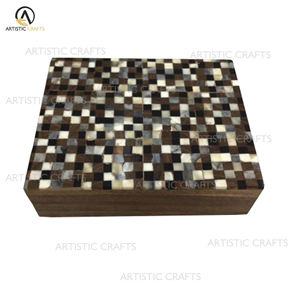 Boîte d'os décorative en bois d'acacia de luxe faite à la main avec la conception de brique - Product Image 1