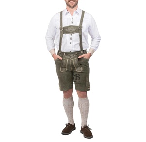 Pantalones Cortos de Cuero Alemán Auténtico de la Mejor Calidad para el Oktoberfest Bávaro 2025, Estilo Urbano, 2 Piezas, Verde Loden - Product Image 5
