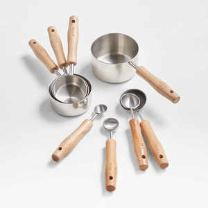 Lujoso juego de tazas medidoras y cucharas pulidas de plata en acero inoxidable con elegante mango de madera perfecto para utensilios de cocina - Product Image 3