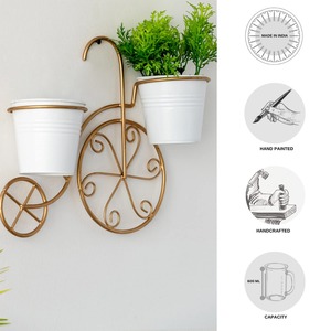 Cycle Design Gold Metal <b>Wall</b> Hanging Planter For Modern Home <b>Decor</b> And Stylish Vertical Indoor Plant Display From India - Product Image 2