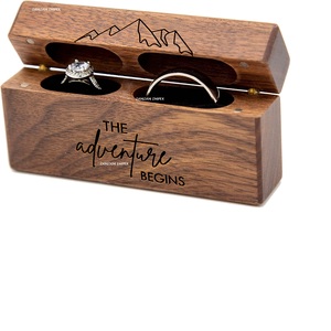 Caja de soporte de anillo doble de madera de mango para compromiso y propuesta Estuche de joyería de madera hecho a mano para 2 anillos - Product Image 3