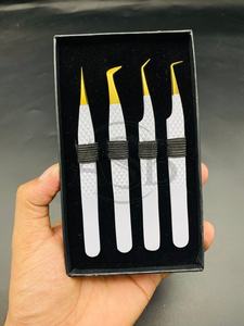 Pinces à cils fines en or blanc 90 45 degrés, en acier inoxydable, logo personnalisé, forte adhérence, pinces à cils pour extensions de cils - Product Image 3