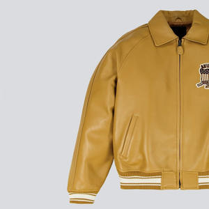 Meilleur prix Veste en cuir pour homme Avirex Veste d'hiver haut de gamme Véritable cuir Coupe-vent Imperméable Teint uni Toutes les tailles disponibles - Product Image 3