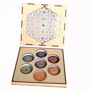 Coffret de Pierres Chakra Traditionnelles Gravées, Sept Pierres Rondes Naturelles de Haute Qualité, Écologiques et Guérissoires, en Gros - Product Image 1