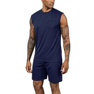 Two-Piece Men's High Street Style Summer Short <b>Sets</b> Plus Size Quick Dry Breathable <b>Knitted</b> Polyester/Cotton Terry Fabric Solid - Product Image 3