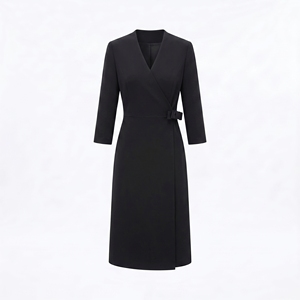Conjunto de Traje para <span class=keywords><strong>Mujer</strong></span>, Vestido Cruzado Negro con Cuello en V, Manga 3/4, Transpirable, 100% Poliéster, Formal, Profesional, para Personal de Oficina - Product Image 2