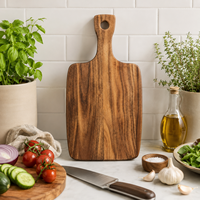 Planche à découper en bois d'acacia massif, faite à la main avec poignée, pour la préparation et la découpe de viande et de légumes en cuisine