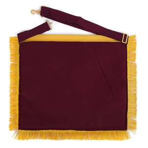 Tablier maçonnique de haute qualité, Ordre de l'Amarante, velours marron avec bordures jaunes et dentelle à franges - Product Image 3