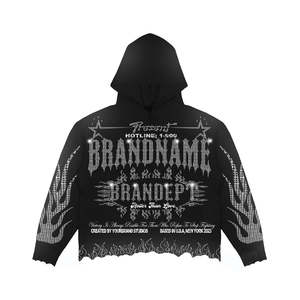 Personalizado lavado ácido diamantes de imitación algodón francés Terry hombres de gran tamaño chándal pesos pesados Flare pantalones de chándal y Sudadera con capucha conjunto para hombres - Product Image 6