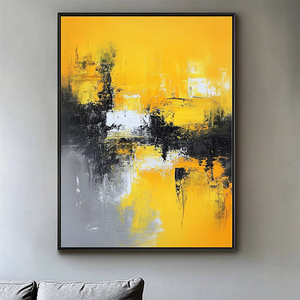 <span class=keywords><strong>Peinture</strong></span> murale abstraite moderne de haute qualité, faite à la main, en <span class=keywords><strong>acrylique</strong></span> sur toile, noir et blanc, jaune brûlé, avec cadre - Product Image 6