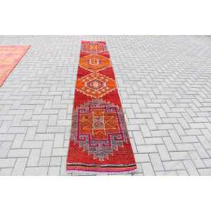 Tapis turc vintage, tapis Herki 2x12,1 pieds, tapis en laine rouge uni - Product Image 1