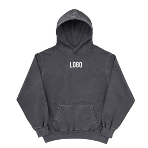 100% Cotton 400 GSM Heavy Weight Distressed <b>Black</b> Acid Washed Hoodie Blank <b>Mens</b> Pullover Vintage Winter Hoodies 2026 - Product Image 1