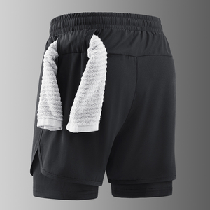 กางเกงขาสั้นออกกำลังกายสองชั้นสำหรับผู้ชายแห้งเร็วการวิ่งออกกำลังกายและการฝึกเข้ายิมการออกแบบ2-in-1สำหรับฤดูร้อน - Product Image 2