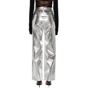 Birger Christensen Pantalon droit à taille haute en crocodile gaufré Finition métallisée Couture tonale Cinq poches Boucles de ceinture - Product Image 2