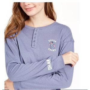 T-shirt Henley da donna Disney Junior Stitch, blu navy, taglia S, in jersey traspirante, stile casual, vestibilità slim - Product Image 3