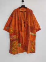 Hermoso Kimono de Invierno Ecológico y Natural de Doble Capa de Algodón y Seda, Hecho a Mano con Parches Kantha, para Mujer, con Bolsillos y Cinturón