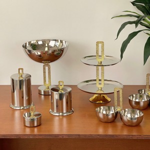 Cuenco decorativo de acero inoxidable con soporte dorado elegante, centro de mesa moderno para el hogar, cocina, comedor y sala de estar - Product Image 2
