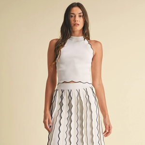 Haut court en tricot blanc à volants pour femmes, sans manches, extensible, décontracté, tendance - Product Image 2