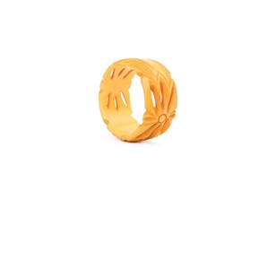 Bracelet jonc fantaisie vintage en résine acrylique jaune sculptée, motif floral, bijoux unisexe, joncs en résine, design large et élégant pour femme - Product Image 4