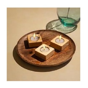 Gift Box Expression <b>Tealight</b> Wooden Votive <b>Candle</b> Holder With Tray Decorative <b>Candle</b> Stand for Home Decor <b>Scented</b> <b>Candle</b> Stands - Product Image 1