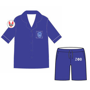 Ensemble de pyjama en satin brodé pour femmes de la sororité Zeta Phi Beta |   Ensemble de pyjama en soie respirante pour femmes grecques sublimées ZPB Sorority - Product Image 3