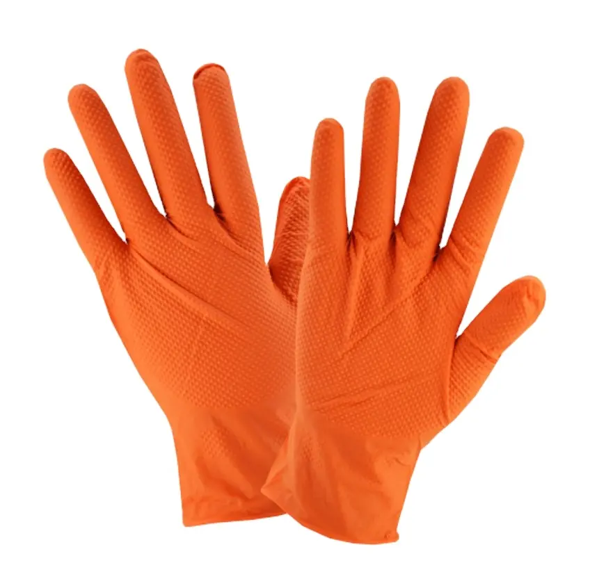 안전 작업 장갑-니트릴 파우더 프리 장갑-산업-자동차 작업장을위한 오렌지 컬러 장갑