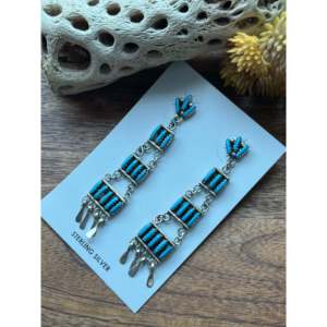 Southwest Kingman Turquoise Drop Earrings Geometric Gold Plated <b>Studs</b> with Pearl and Diamond for Weddings - Product Image 4