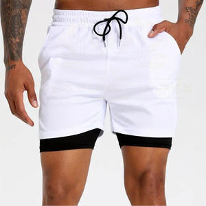 Shorts de sport pour homme avec motif uni et poches intérieures, logo personnalisé, shorts de jogging, shorts de course à deux couches - Product Image 5