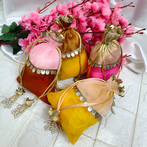 Elegant Organza Potli <b>Bags</b> Drawstring Jewelry Gift Pouches Mini Fabric <b>Bags</b> for Festive Wedding Mehndi Favors & Bridesmaid Gift - Product Image 1