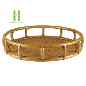 Plateau de service rond en rotin écologique à vendre, avec poignée, pour plats OEM, assiettes, décoration de table, en provenance du Vietnam - Product Image 2