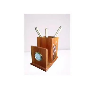 Portapenne in legno naturale orologio da tavolo docking station telefonica in legno con portachiavi per la conservazione di telefoni cellulari e orologi