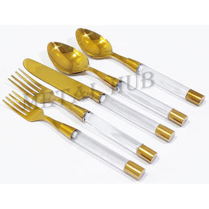 Juego de cubiertos dorados al por mayor con Lucite y mango con punta dorada Cubiertos elegantes para eventos y promociones - Product Image 2