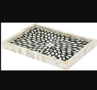 Plateau de service rectangulaire en bois MDF avec incrustations en os et résine, couleur personnalisée, art indien exotique, décorations florales bohèmes