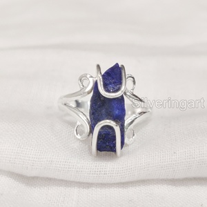 Bague pour femme en pierre brute, Lapis-lazuli naturel, style hippie, en fil, en argent sterling 925, pour Noël - Product Image 3