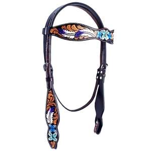 Hecho a mano de cuero de vaca Headstall Flower Tooled Western Bridle Premium Show Horse Tack solo en India - Product Image 1