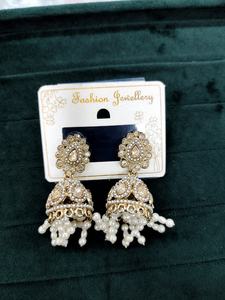 Elegantes conjuntos de joyería de fiesta de acero inoxidable bordado de perlas Jhumka Bindi ropa de boda tradicional - Product Image 3