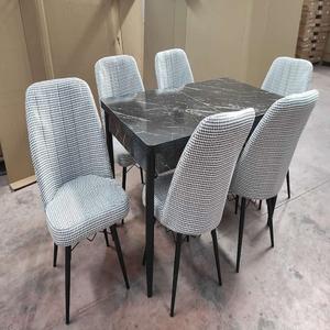 Table à manger extensible moderne faite à la main, ensemble de 6 chaises, plateau en verre trempé, pieds en métal, panneau de particules, portable, best-seller - Product Image 3