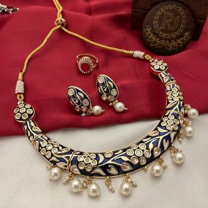 Conjunto de collar con aspecto de perla real de diseñador con pendientes y anillo para boda, fiesta de compromiso, moda para mujer - Product Image 4