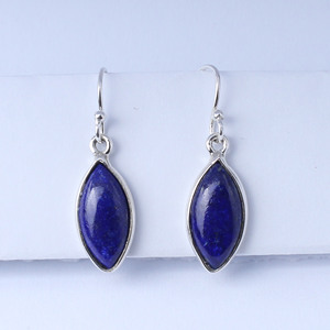 เครื่องประดับอินเดียทำด้วยมือขายส่ง925เงินสเตอร์ลิงต่างหูแบบห้อยของแท้ Lapis Lazuli Marquise Cabochon อัญมณีสีทองอินเทรนด์ - Product Image 4