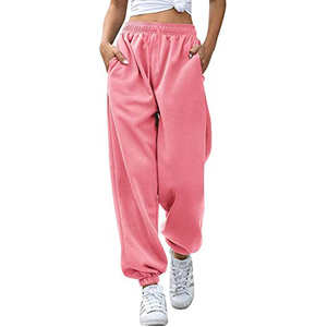 Femmes hiver polaire survêtement pantalons de survêtement coupe ample jambe complète bouffée impression Logo plat avant Style dentelle décoration survêtement bas - Product Image 1