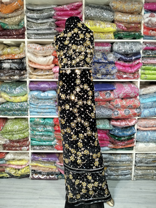 Robe nigériane George en lin faite à la main pour les mariages des femmes, prix de gros de vêtements africains en perles de pierre - Product Image 4