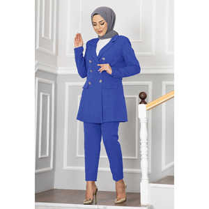 Blue Handkerchief Collar Detail Hijab Set with <b>Button</b> Decoration - Product Image 1