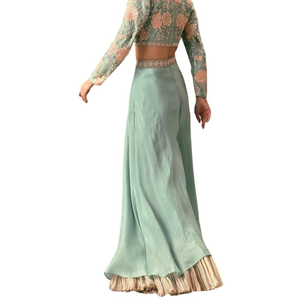 Traje Palazzo de trabajo manual de seda cruda azul turquesa, venta al por mayor, Ropa Étnica OEM para mujer, proveedor de fábrica, traje de boda personalizado - Product Image 6