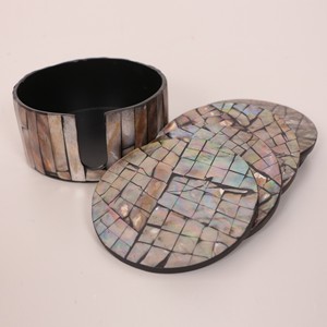 Ensemble de 6 sous-verres en nacre naturelle, mosaïque de coquillages faits à la main, avec boîte, pour tasses à café et à thé, en provenance du Vietnam - Product Image 3