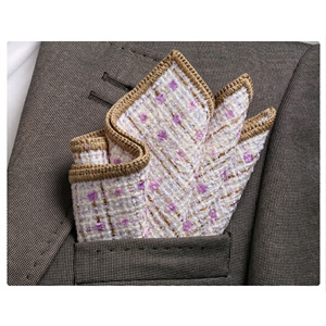 Handmade Knitted <b>Edge</b> Signature Border Pocket <b>Square</b> Purple Beige Wool British Style Hand Embroidery Blazer Suits Dining Elegant - Product Image 1