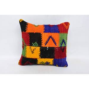 Oreiller patchwork Kantha en laine multicolore 18x18 pouces Oreiller 16x16 brodé avec imprimé vintage - Product Image 1