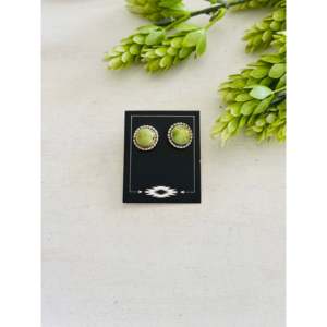 Sonoran Mountain Turquoise & Sterling Silver <b>Post</b> <b>Earrings</b> Navajo Made Geometric Stud Design with Bezel Setting - Product Image 1