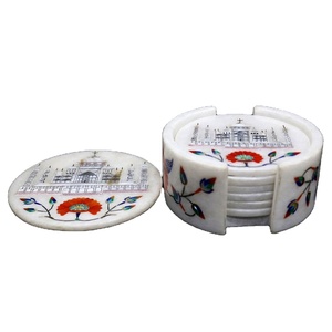 Marble Inlay Round <b>Coaster</b> <b>Set</b> <b>with</b> <b>Holder</b> Personalized Marble Drink <b>Coaster</b> Marble Pattern & Floral Inlay Wholesale - Product Image 2