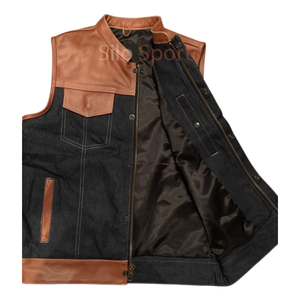 Chaleco vaquero de cuero para hombre de tendencia superior Bolsillos delanteros únicos de talla grande OEM MOQ bajo Sin mangas Chaleco transpirable con calefacción de invierno - Product Image 3